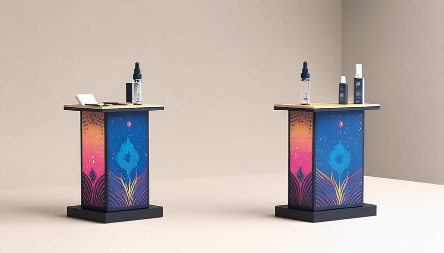 Custom vape stand with vibrant colors and patterns