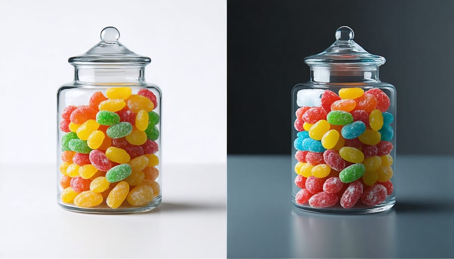 A tutorial sequence showing how to make decorative candy jars with freeze-dried candies